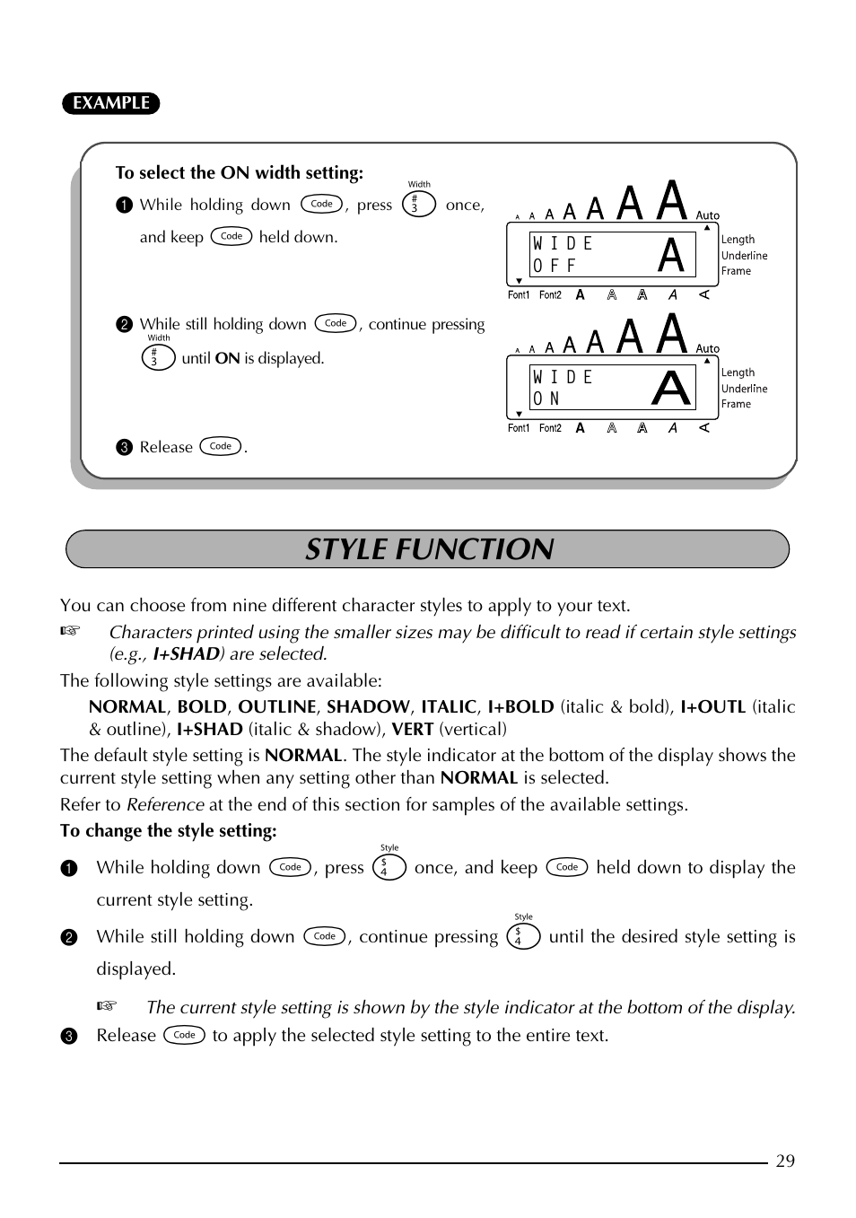 Style function | Brother PT-1960 User Manual | Page 37 / 104