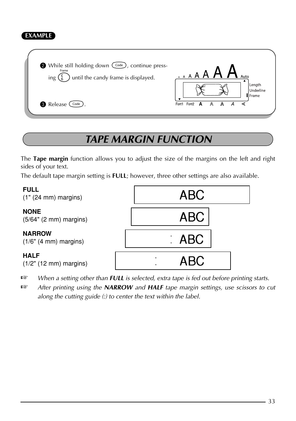 Tape margin function | Brother PT-1960 User Manual | Page 41 / 104