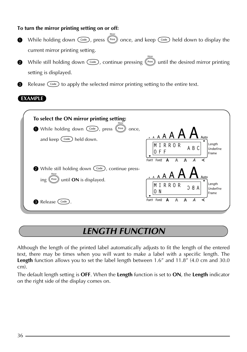 Length function | Brother PT-1960 User Manual | Page 44 / 104