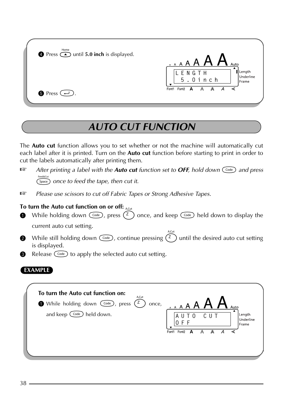 Auto cut function | Brother PT-1960 User Manual | Page 46 / 104