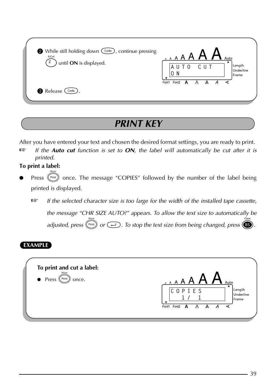 Print key | Brother PT-1960 User Manual | Page 47 / 104