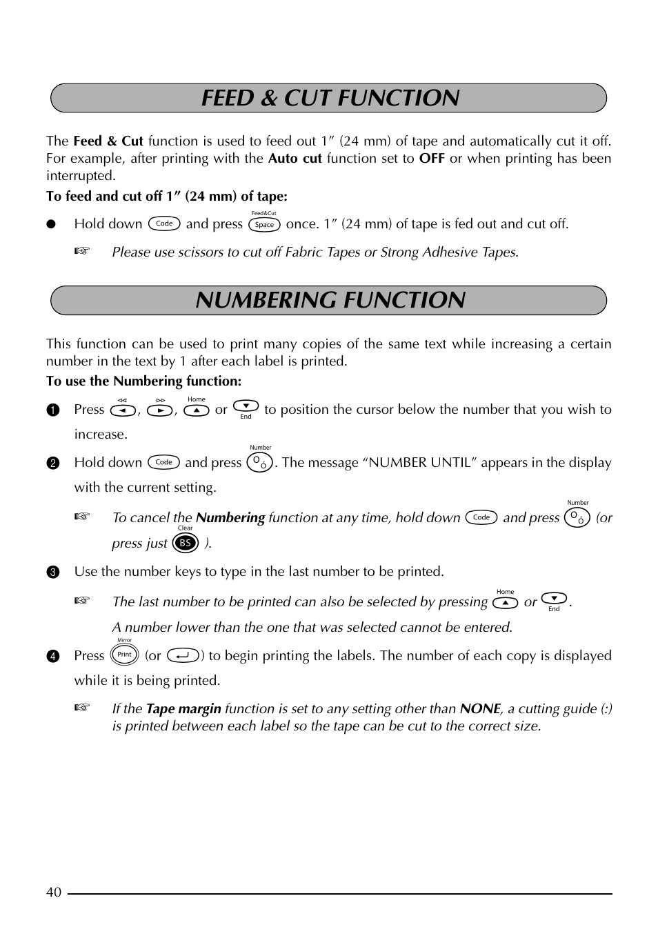 Feed & cut function numbering function | Brother PT-1960 User Manual | Page 48 / 104