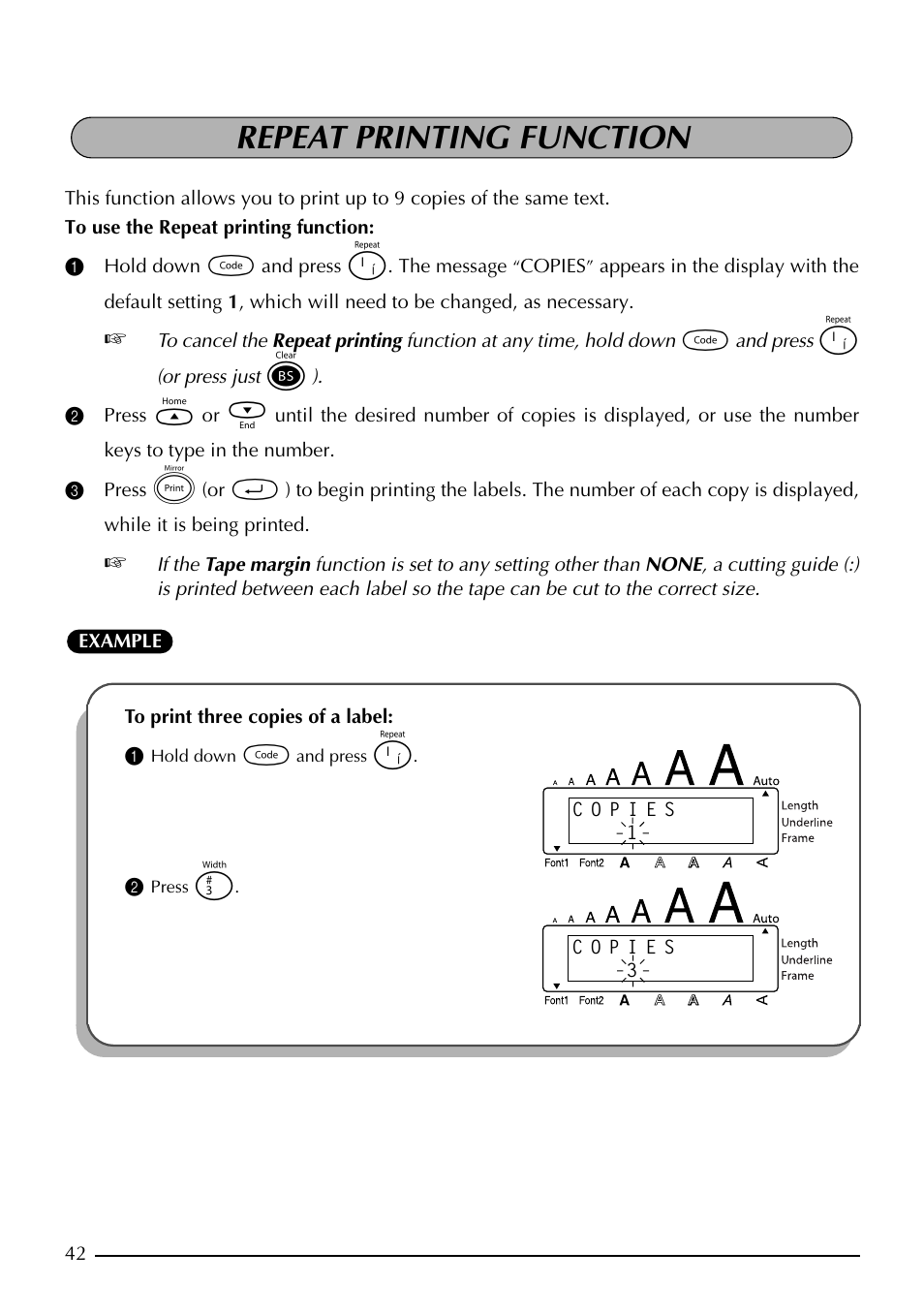 Repeat printing function | Brother PT-1960 User Manual | Page 50 / 104