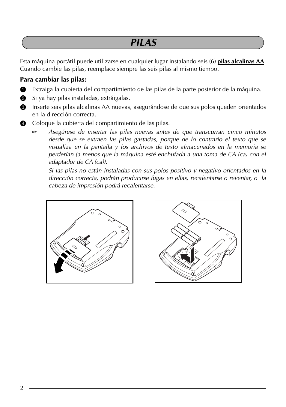 Pilas | Brother PT-1960 User Manual | Page 68 / 104