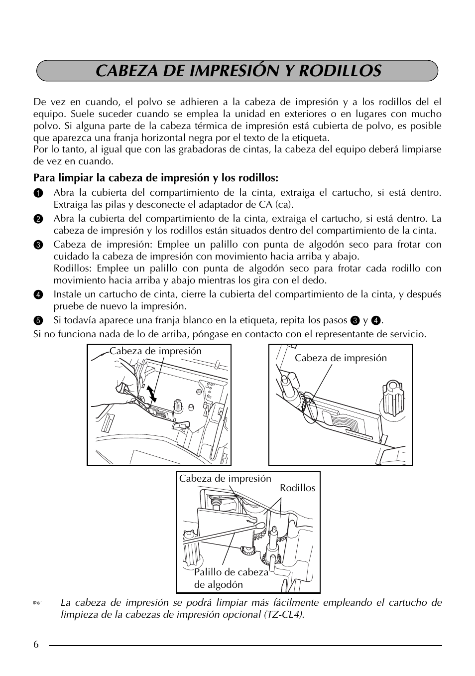 Cabeza de impresión y rodillos | Brother PT-1960 User Manual | Page 72 / 104