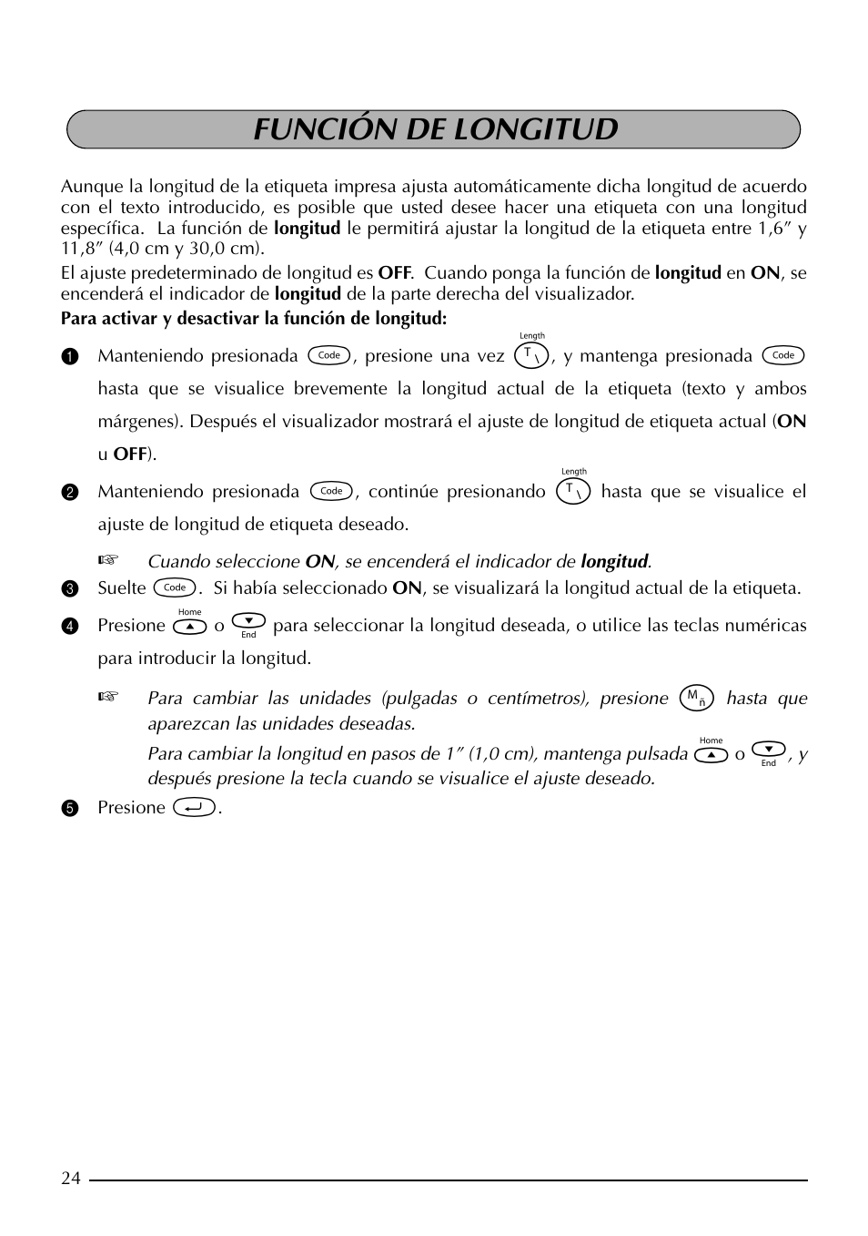 Función de longitud | Brother PT-1960 User Manual | Page 90 / 104