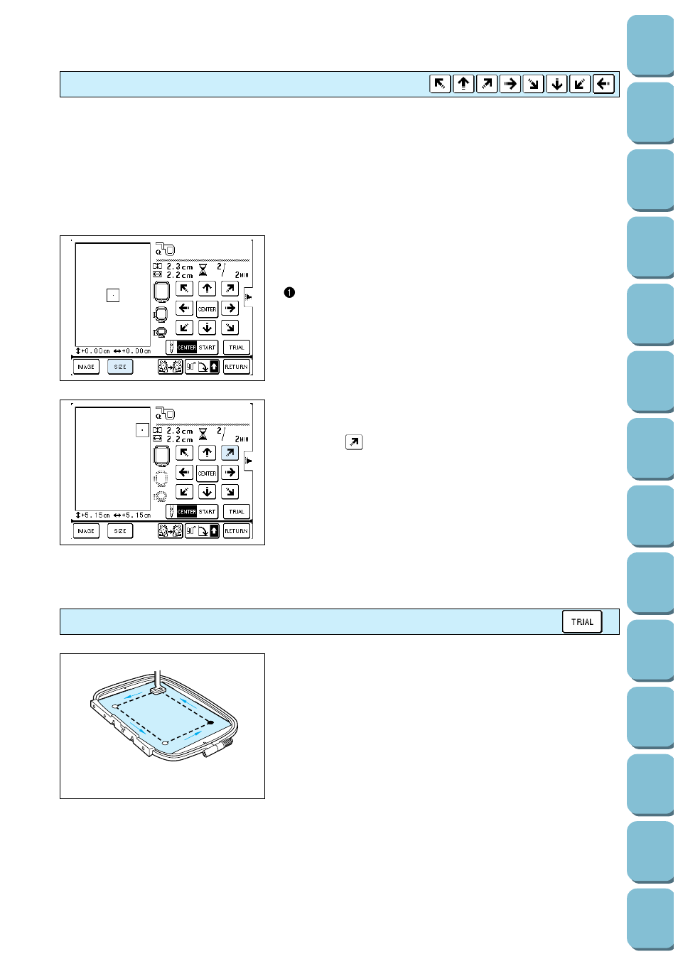 Moving the embroidery location, Checking the embroidering area | Brother PC-8500 8500D User Manual | Page 127 / 196