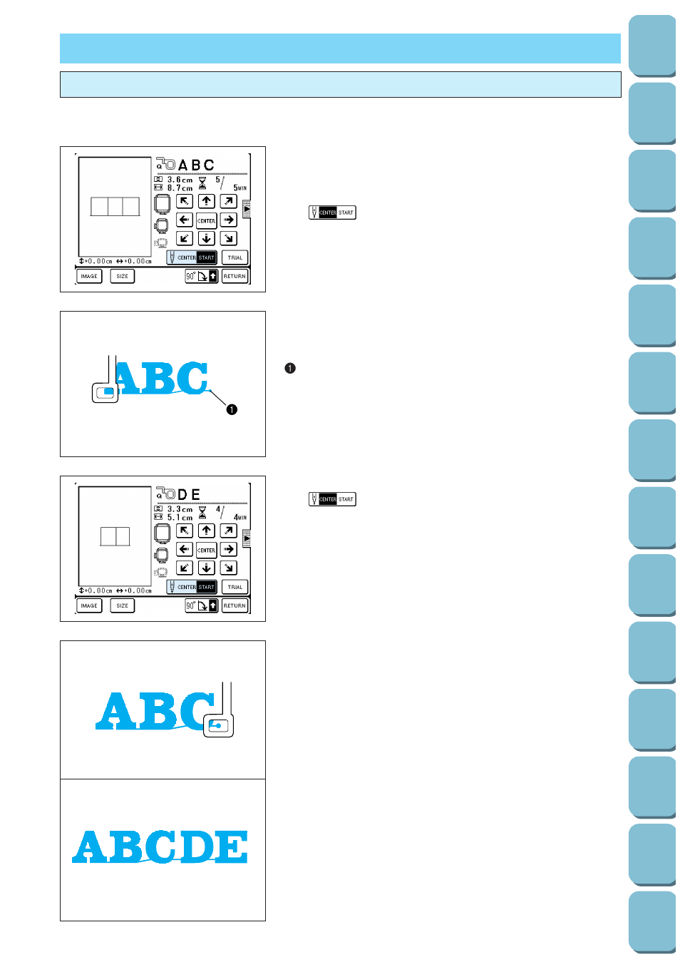 Embroidery applications, Linking characters | Brother PC-8500 8500D User Manual | Page 134 / 196