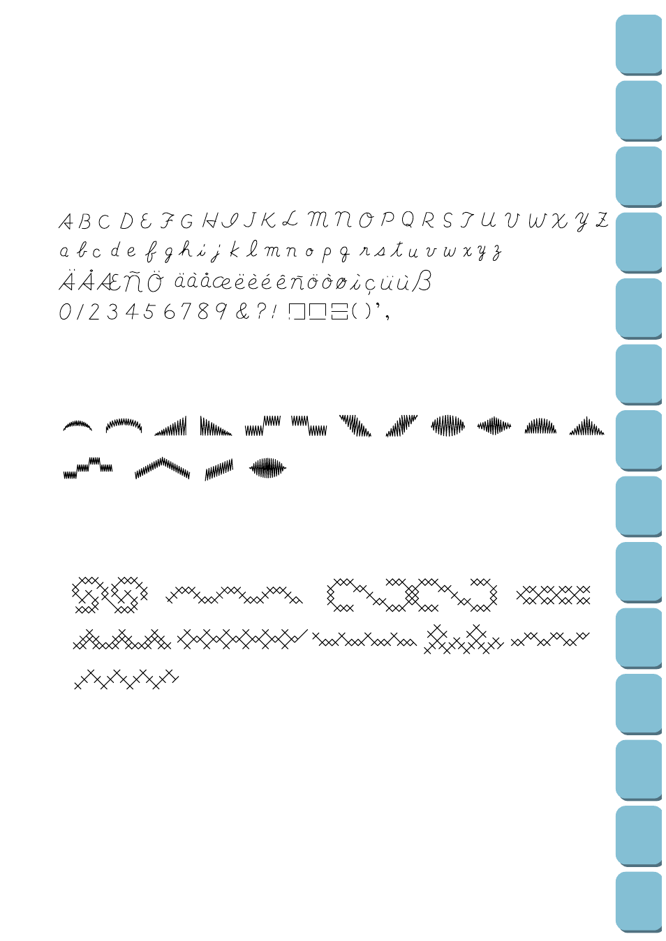 Satin stitches cross stitches, Alphabet (cursive hand writing style) | Brother PC-8500 8500D User Manual | Page 190 / 196