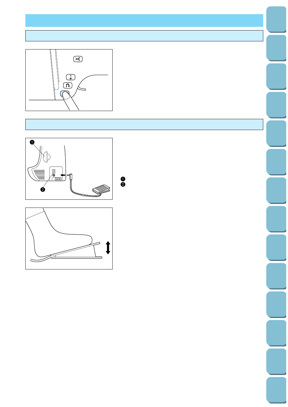 Start/stop, Start/stop” button foot controller, Start/stop” button | Foot controller | Brother PC-8500 8500D User Manual | Page 25 / 196