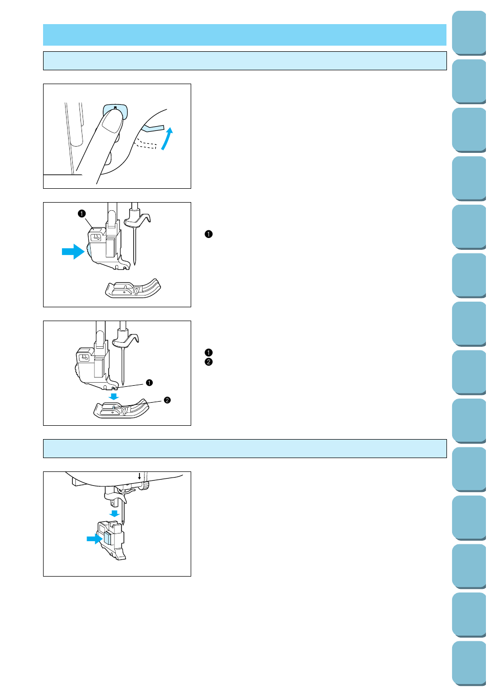 Changing the presser foot, Installing embroidery foot “q | Brother PC-8500 8500D User Manual | Page 34 / 196