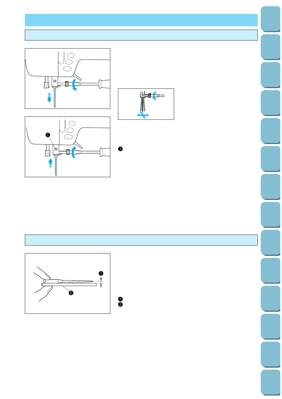 Changing the needle, Setting the needle securely checking needle, Setting the needle securely | Checking needle | Brother PC-8500 8500D User Manual | Page 37 / 196