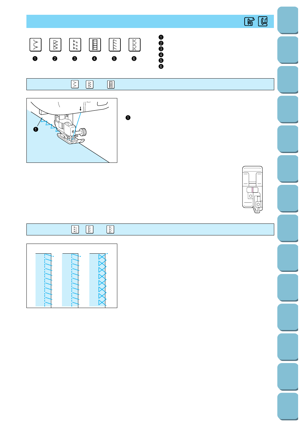 Overcasting, When using, Stitches | When using , or stitches | Brother PC-8500 8500D User Manual | Page 52 / 196