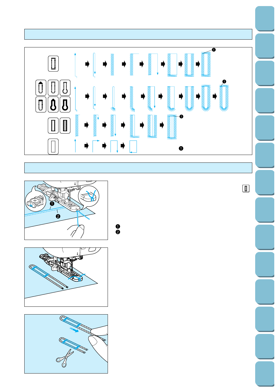 Order of one cycle sewing stretch fabrics, Order of one cycle, Sewing stretch fabrics | Brother PC-8500 8500D User Manual | Page 59 / 196