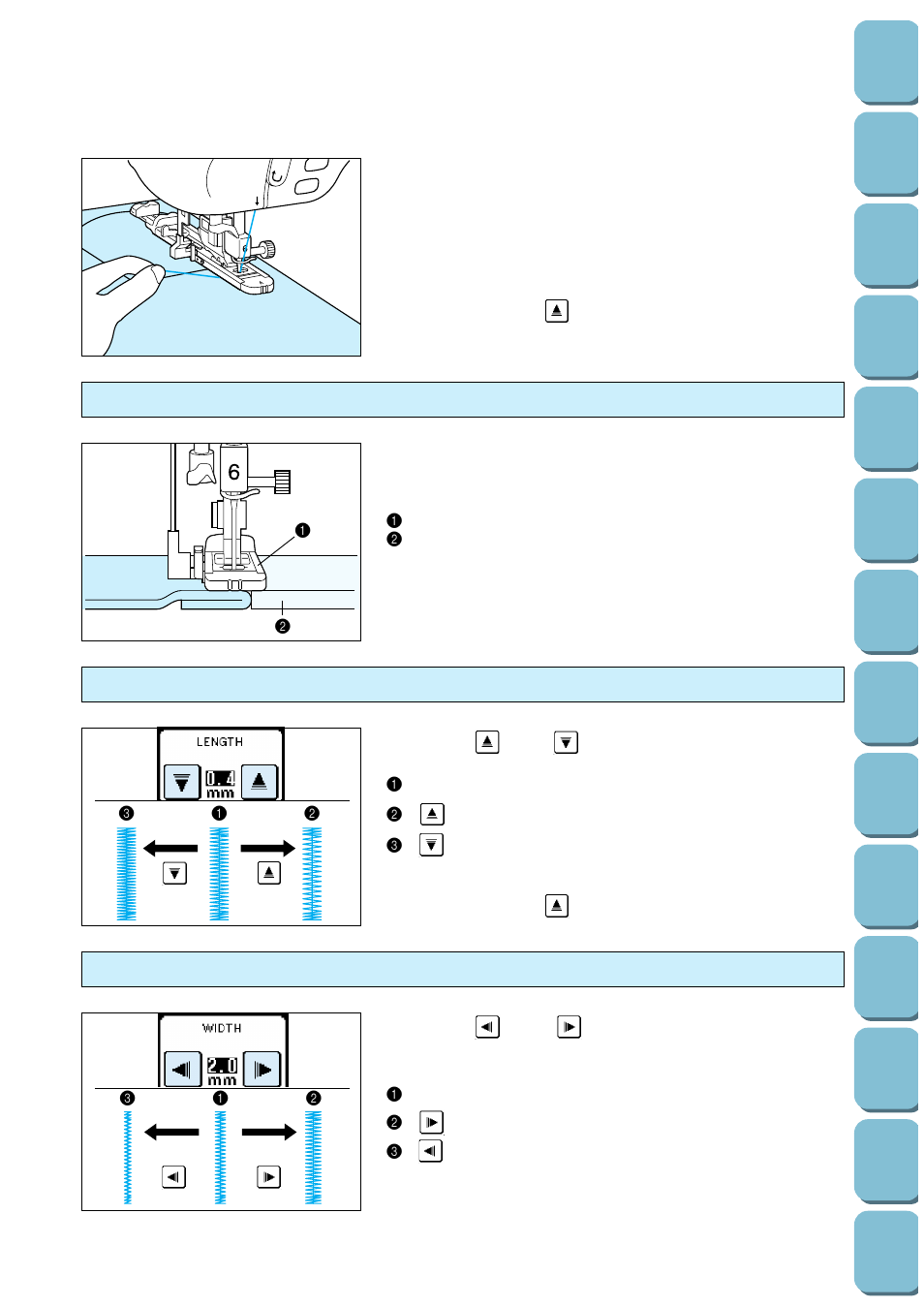 Thick fabrics, Changing the bar tack stitch length, Changing the bar tack stitch width | Brother PC-8500 8500D User Manual | Page 62 / 196