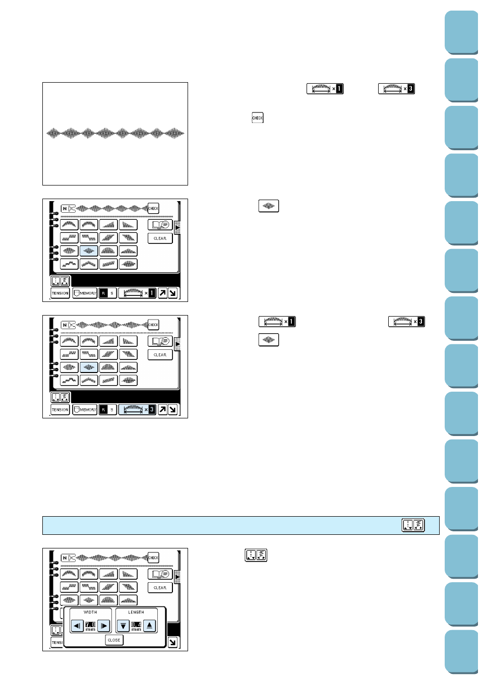 Changing the stitch length and the stitch width, Example: to combine “ ” and | Brother PC-8500 8500D User Manual | Page 99 / 196