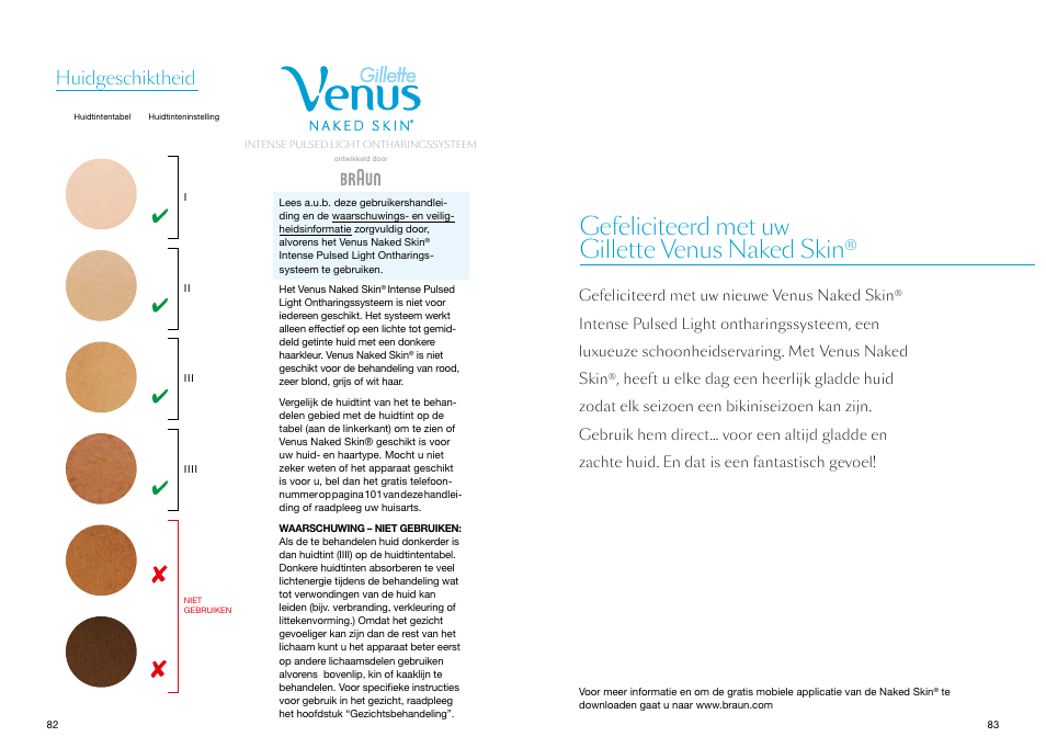 Gefeliciteerd met uw gillette venus naked skin, Huidgeschiktheid, Gefeliciteerd met uw nieuwe venus naked skin | Braun Gillette Venus Naked Skin User Manual | Page 43 / 53