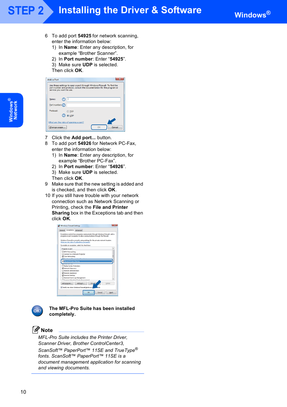 Step 2, Installing the driver & software, Windows | Brother MFC-8870DW User Manual | Page 12 / 29