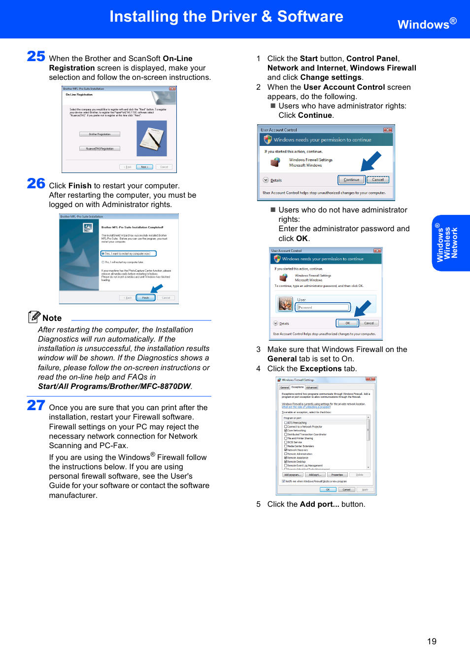 Installing the driver & software, Windows | Brother MFC-8870DW User Manual | Page 21 / 29