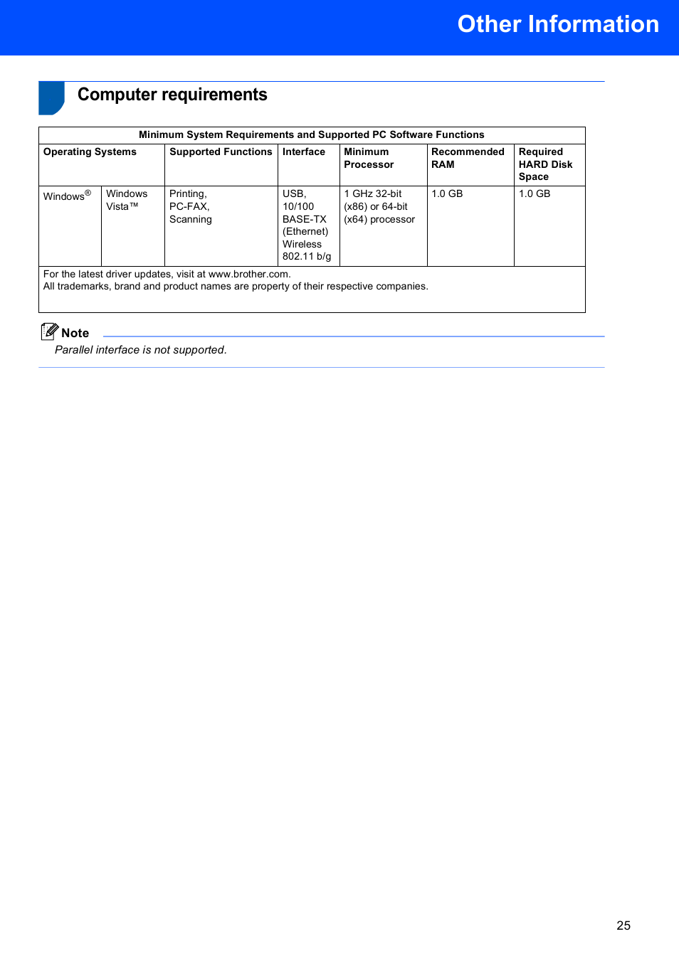 Computer requirements, Other information | Brother MFC-8870DW User Manual | Page 27 / 29