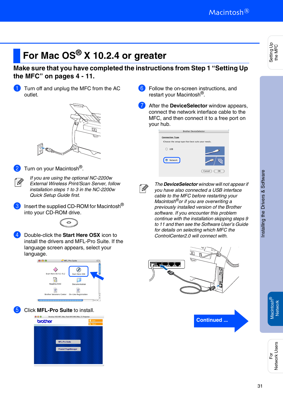 For mac os® x 10.2.4 or greater, For mac os, X 10.2.4 or greater | Brother MFC-7220 User Manual | Page 33 / 40