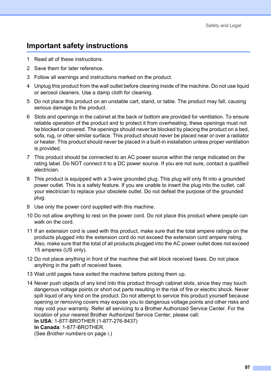 Important safety instructions | Brother MFC-8660DN User Manual | Page 111 / 196