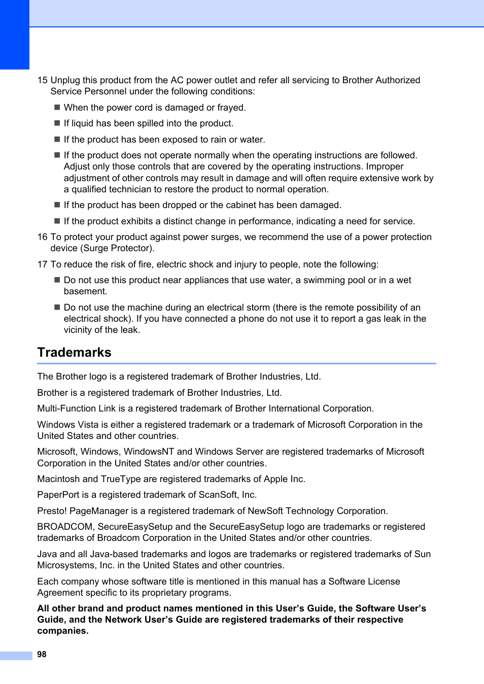 Trademarks | Brother MFC-8660DN User Manual | Page 112 / 196