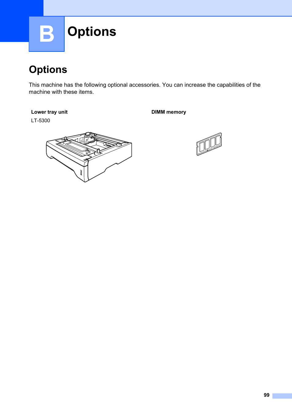 B options, Options | Brother MFC-8660DN User Manual | Page 113 / 196