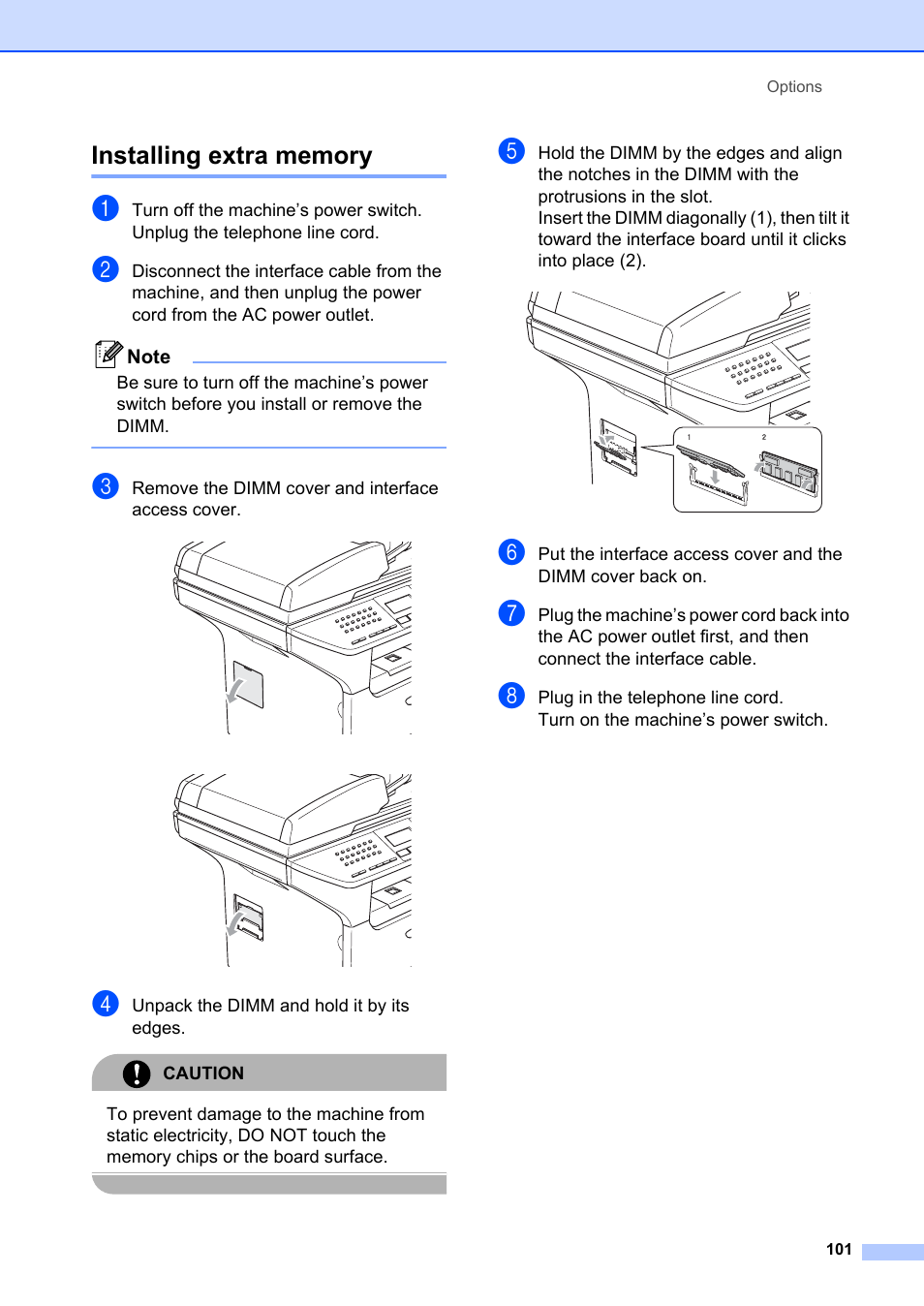 Installing extra memory | Brother MFC-8660DN User Manual | Page 115 / 196