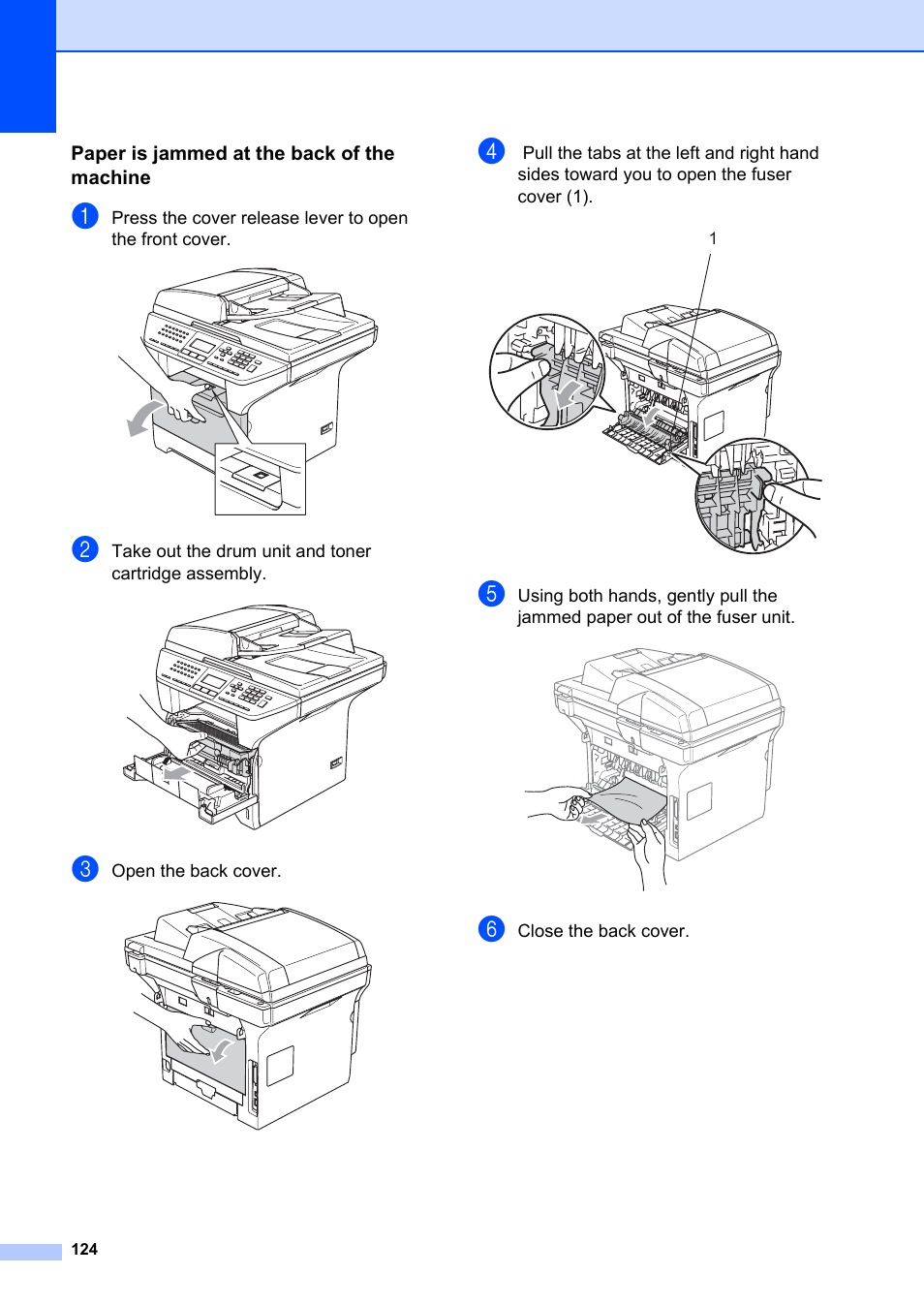 Paper is jammed at the back of the machine | Brother MFC-8660DN User Manual | Page 138 / 196