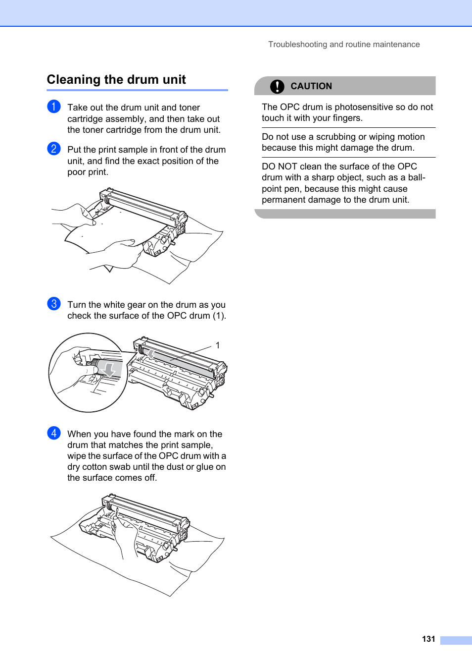 Cleaning the drum unit, Caution | Brother MFC-8660DN User Manual | Page 145 / 196