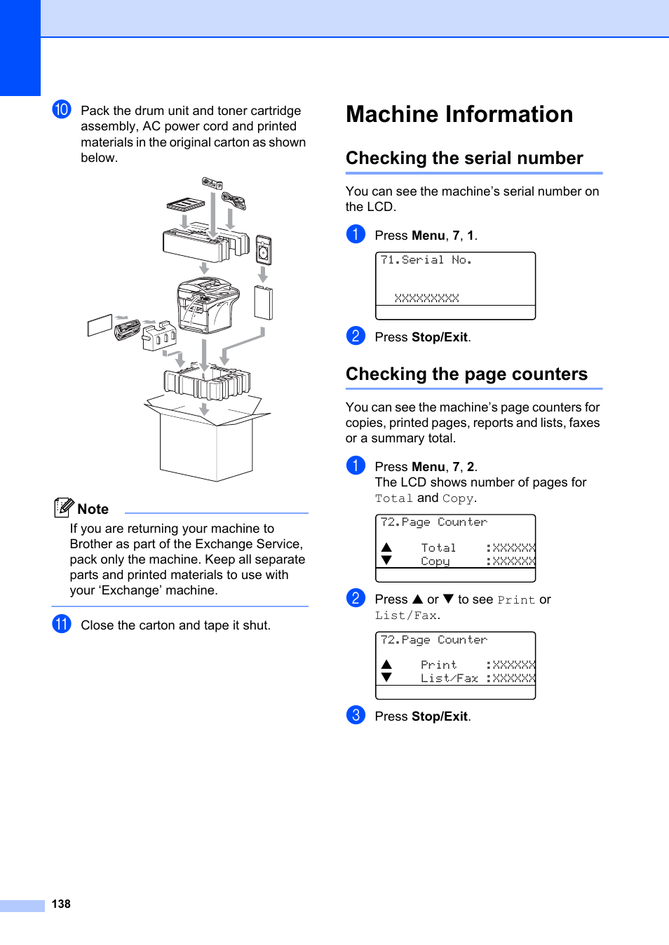 Machine information, Checking the serial number, Checking the page counters | Brother MFC-8660DN User Manual | Page 152 / 196