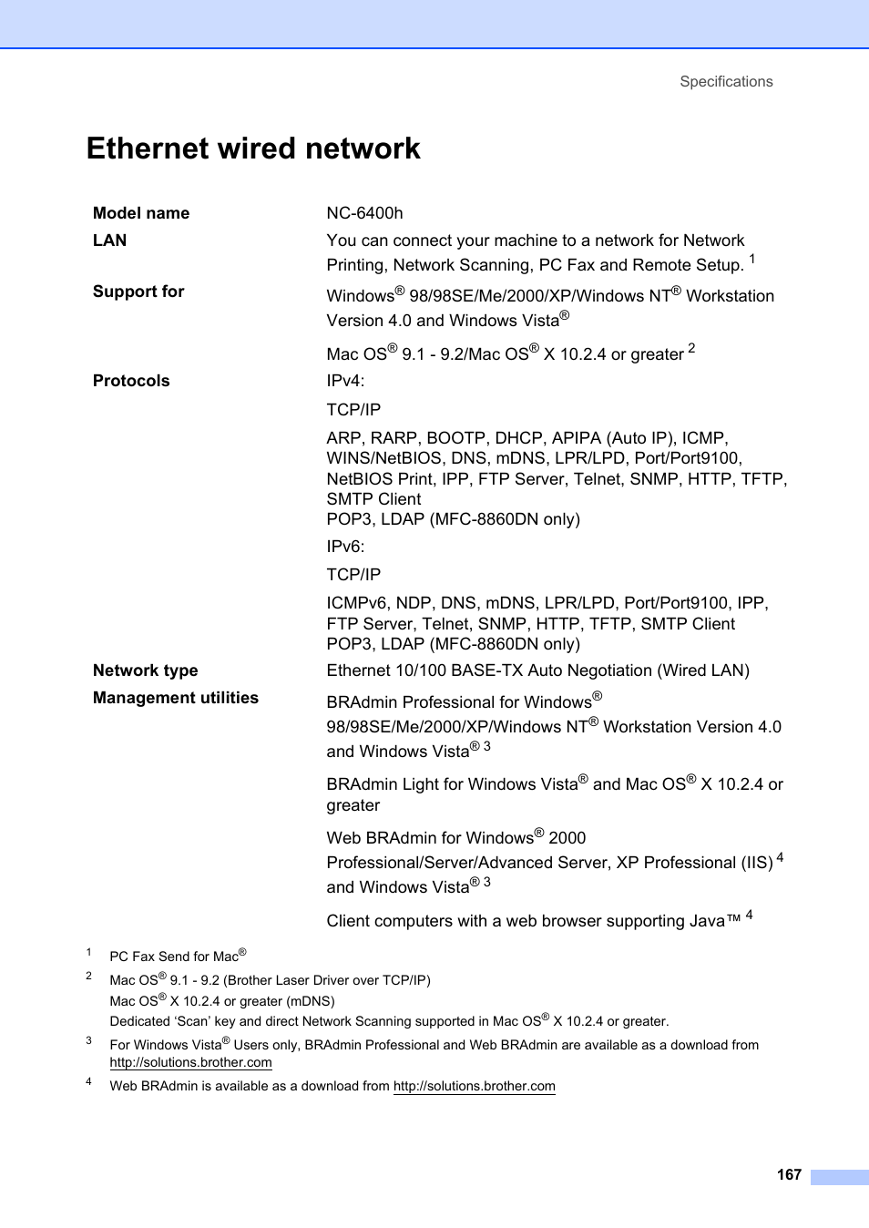 Ethernet wired network | Brother MFC-8660DN User Manual | Page 181 / 196