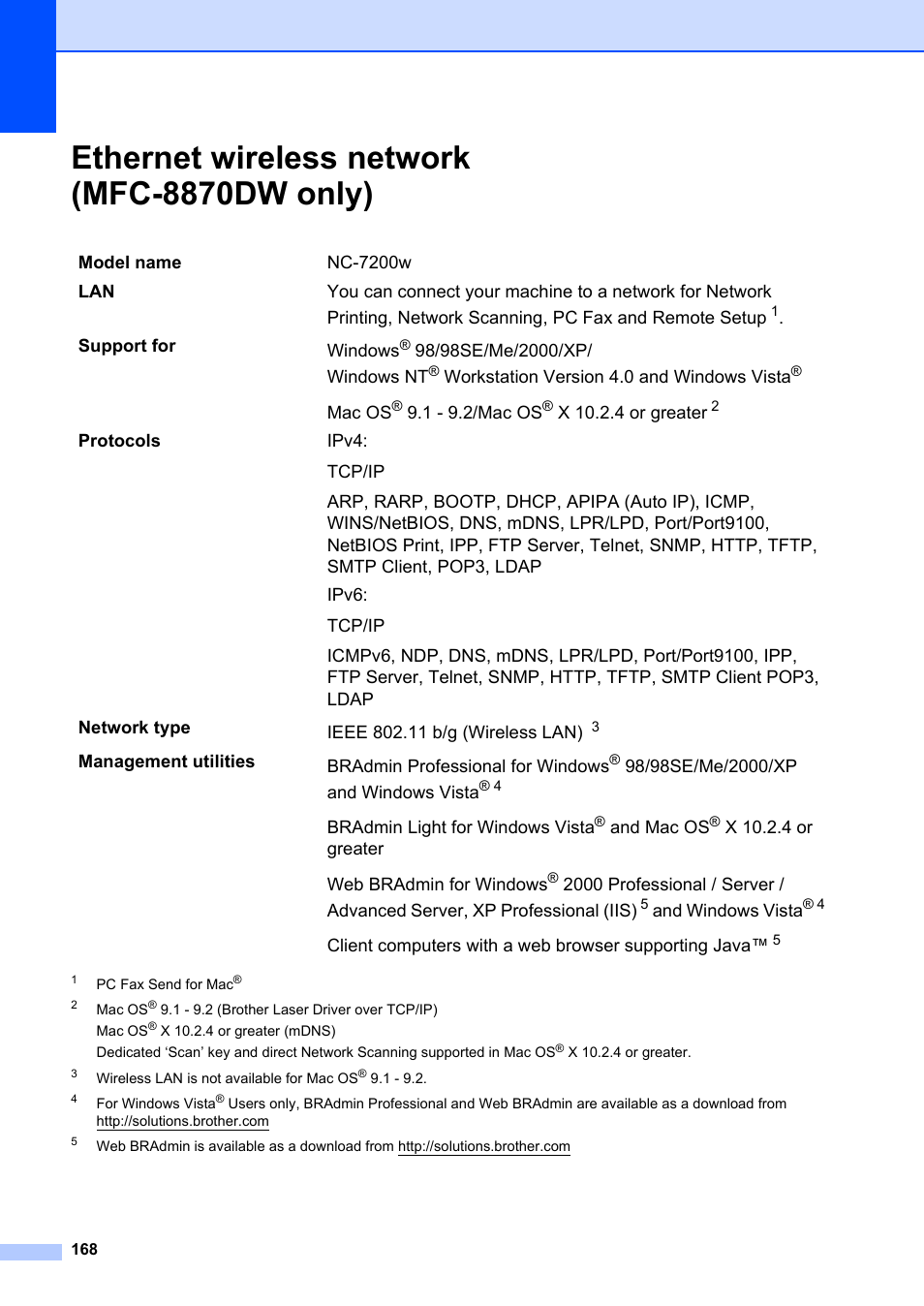 Ethernet wireless network (mfc-8870dw only) e, Ethernet wireless network (mfc-8870dw only) | Brother MFC-8660DN User Manual | Page 182 / 196