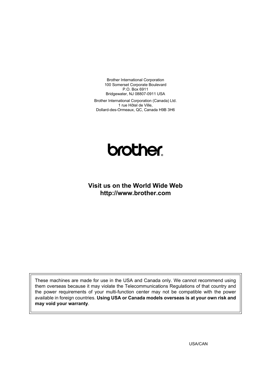 Brother us/can | Brother MFC-8660DN User Manual | Page 196 / 196