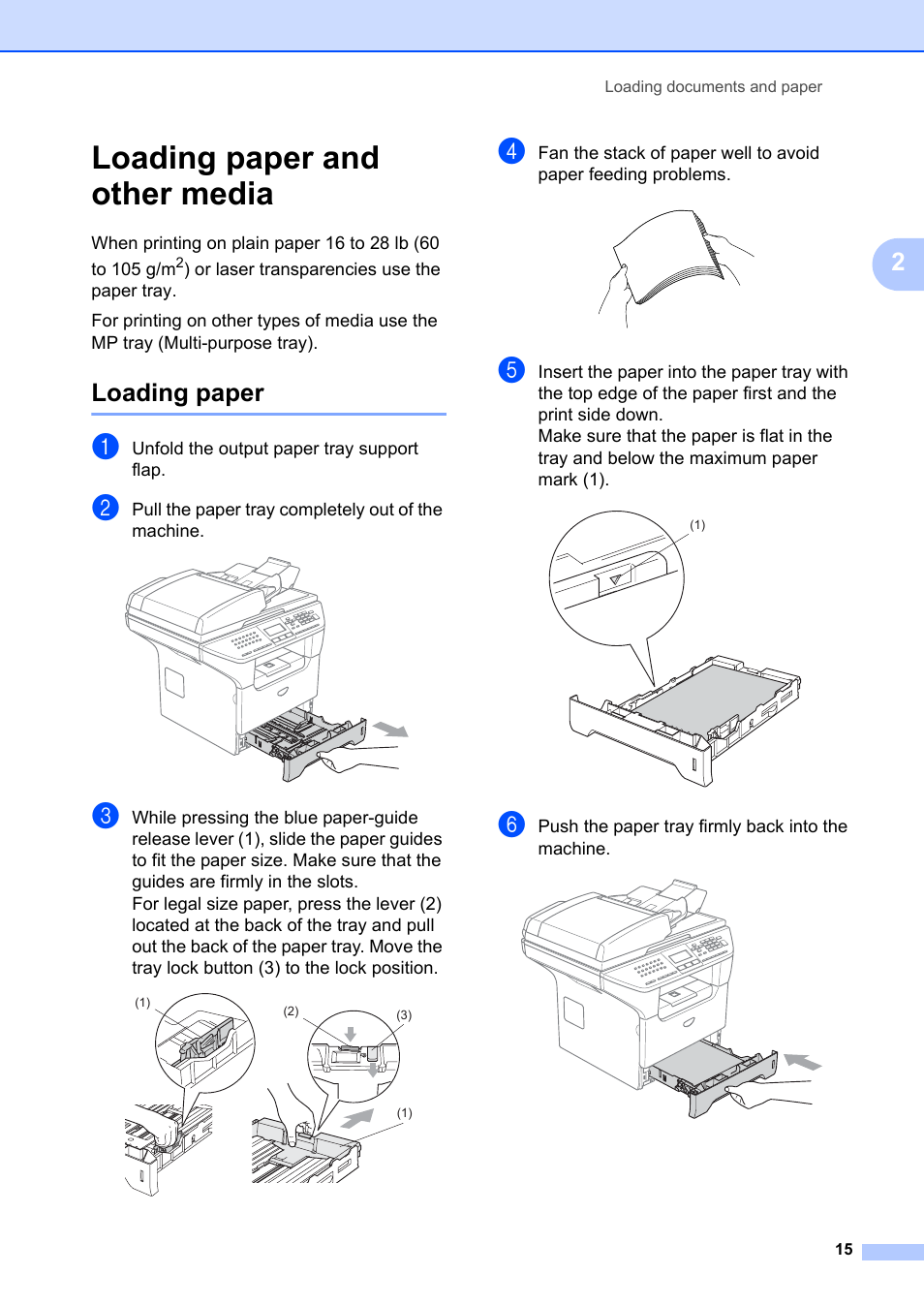 Loading paper and other media, Loading paper | Brother MFC-8660DN User Manual | Page 29 / 196