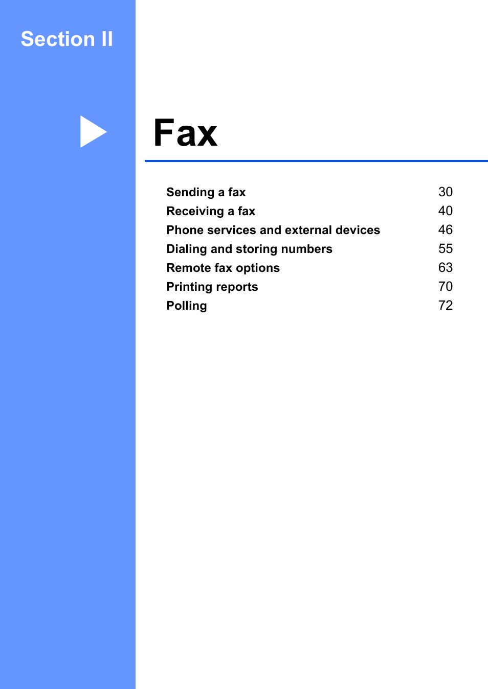 Section ii: fax, Section ii fax | Brother MFC-8660DN User Manual | Page 43 / 196