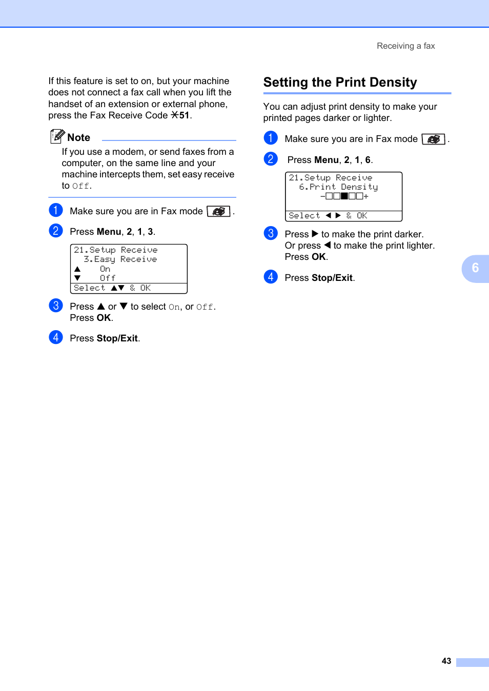 Setting the print density | Brother MFC-8660DN User Manual | Page 57 / 196