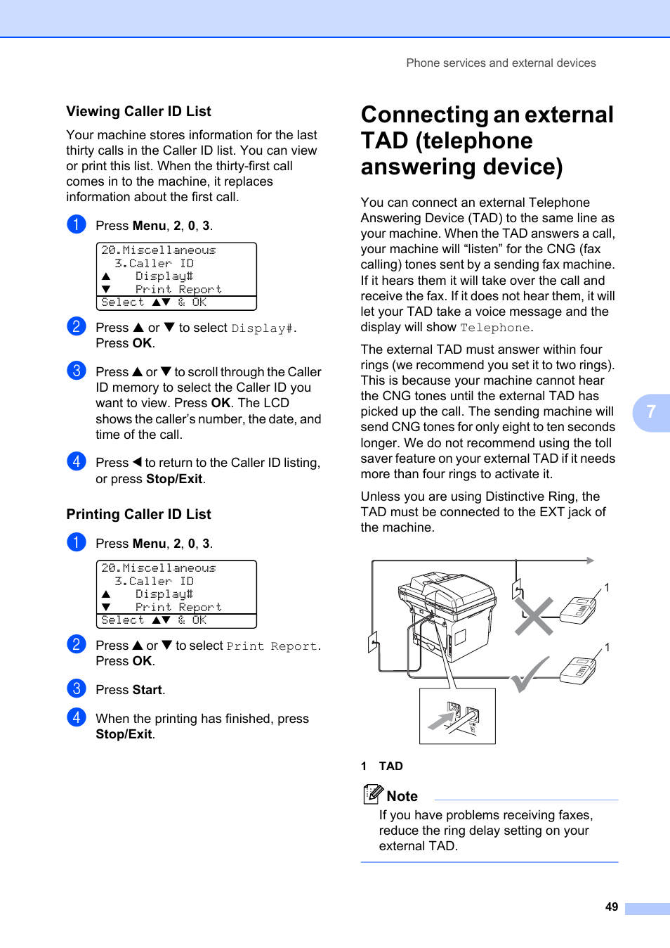 Viewing caller id list, Printing caller id list | Brother MFC-8660DN User Manual | Page 63 / 196