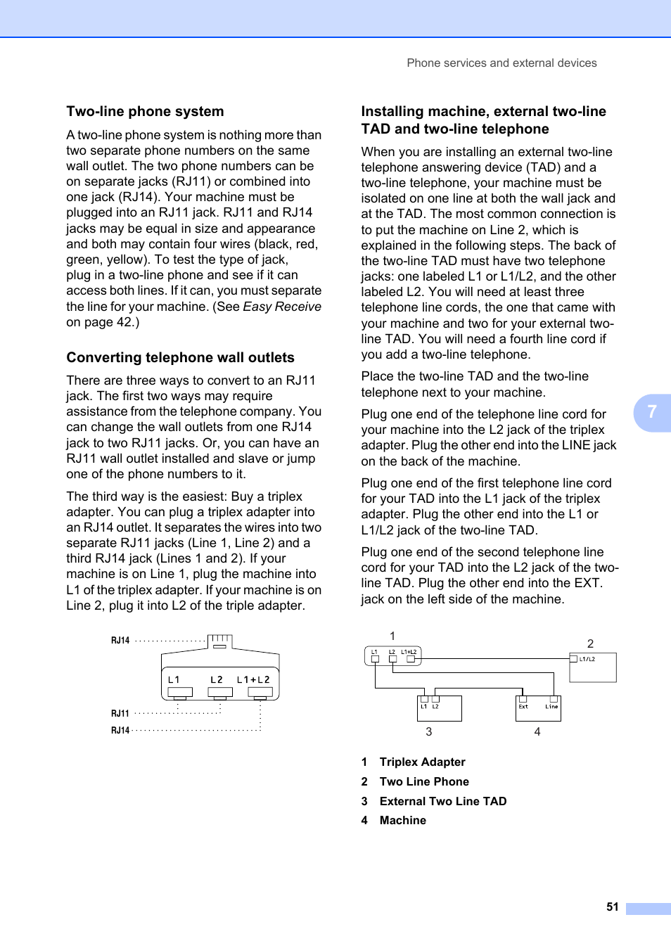 Two-line phone system, Converting telephone wall outlets | Brother MFC-8660DN User Manual | Page 65 / 196