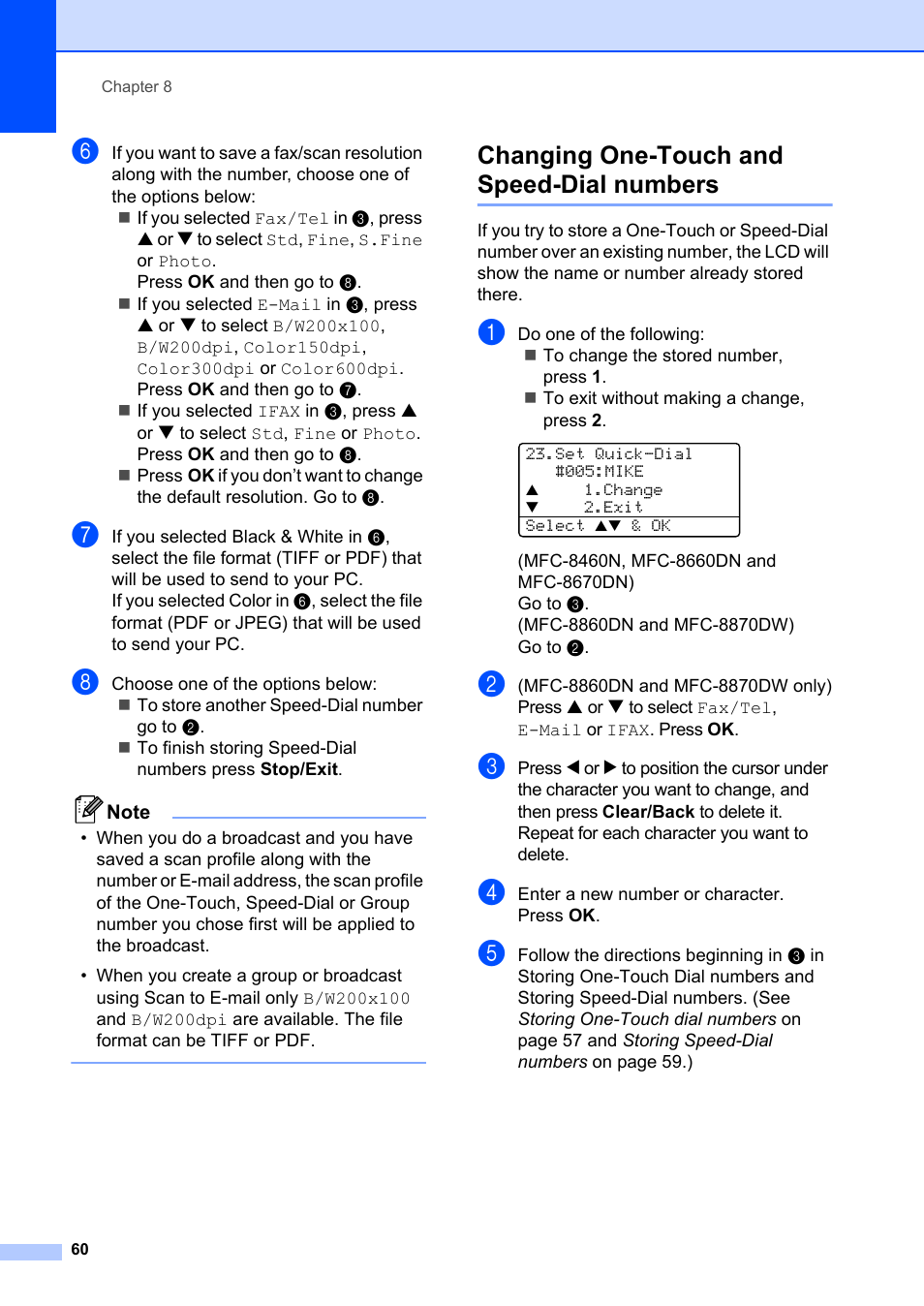 Changing one-touch and speed-dial numbers | Brother MFC-8660DN User Manual | Page 74 / 196