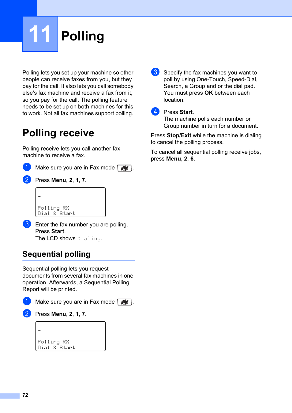 11 polling, Polling receive, Sequential polling | Polling | Brother MFC-8660DN User Manual | Page 86 / 196