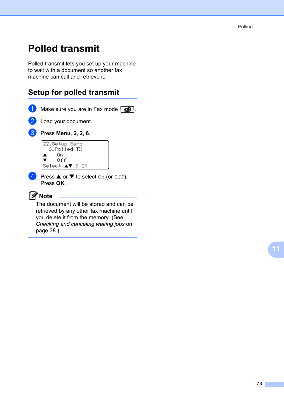 Polled transmit, Setup for polled transmit | Brother MFC-8660DN User Manual | Page 87 / 196