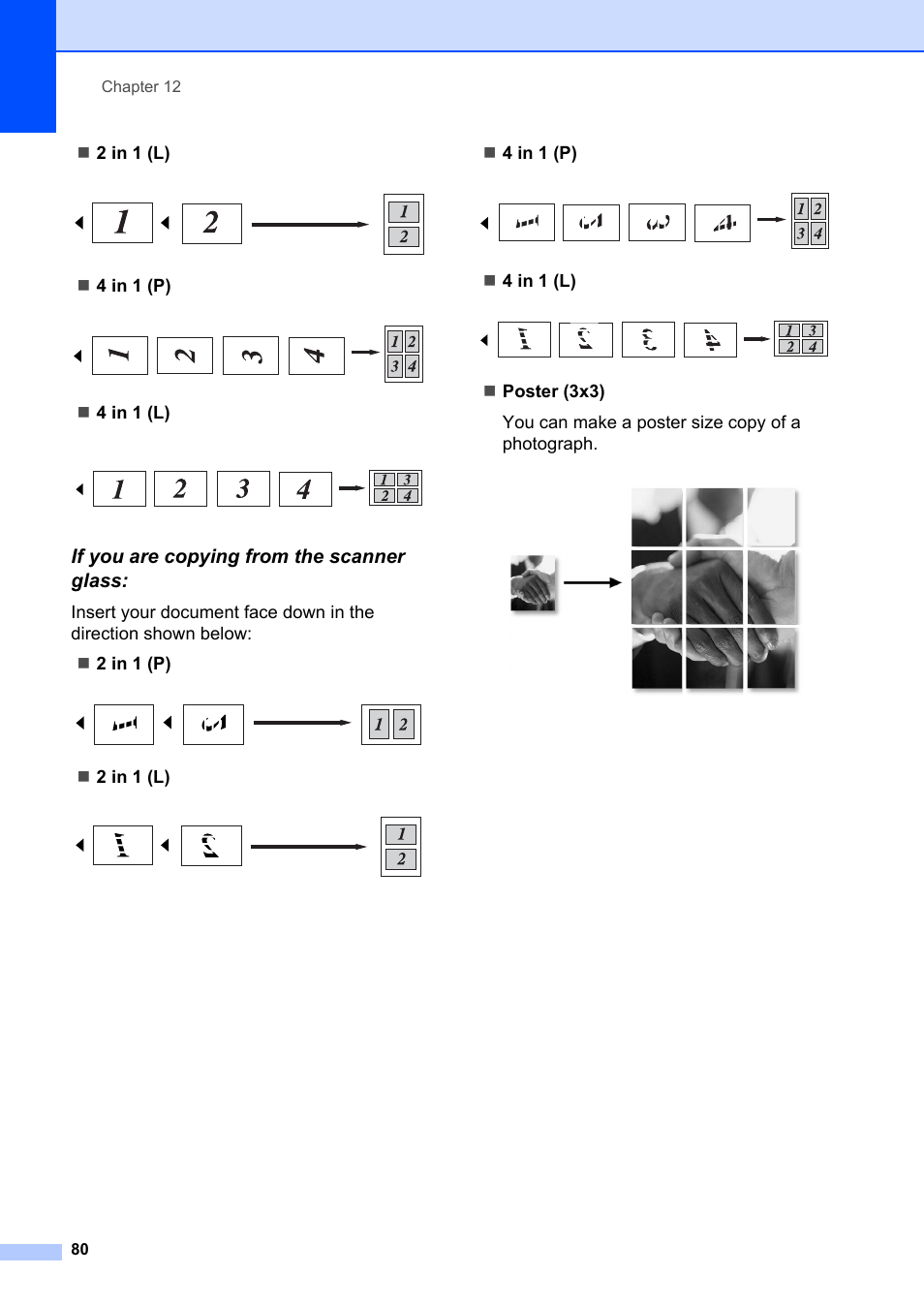 If you are copying from the scanner glass, 2 in 1 (l), 4 in 1 (p) | 4 in 1 (l) | Brother MFC-8660DN User Manual | Page 94 / 196