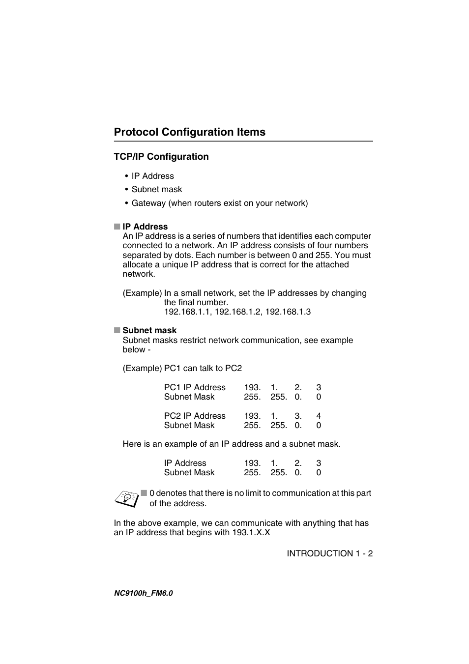 Protocol configuration items, Tcp/ip configuration, Protocol configuration items -2 | Tcp/ip configuration -2 | Brother MFC 5840CN User Manual | Page 10 / 71