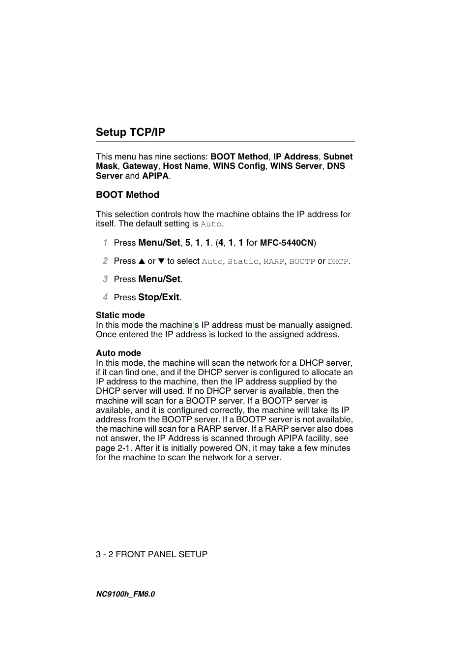Setup tcp/ip, Boot method, Setup tcp/ip -2 | Boot method -2 | Brother MFC 5840CN User Manual | Page 23 / 71