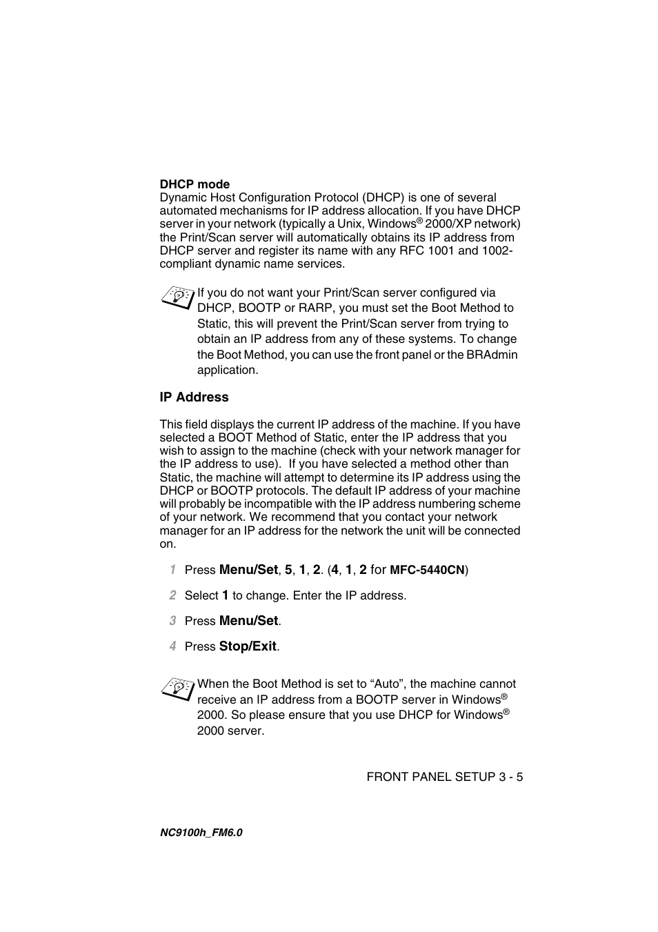 Ip address, Ip address -5 | Brother MFC 5840CN User Manual | Page 26 / 71