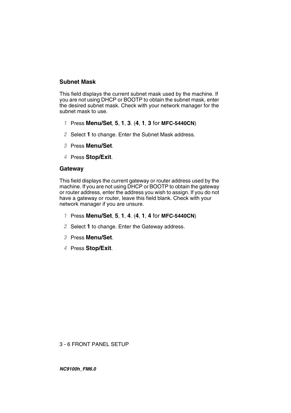 Subnet mask, Gateway, Subnet mask -6 gateway -6 | Brother MFC 5840CN User Manual | Page 27 / 71