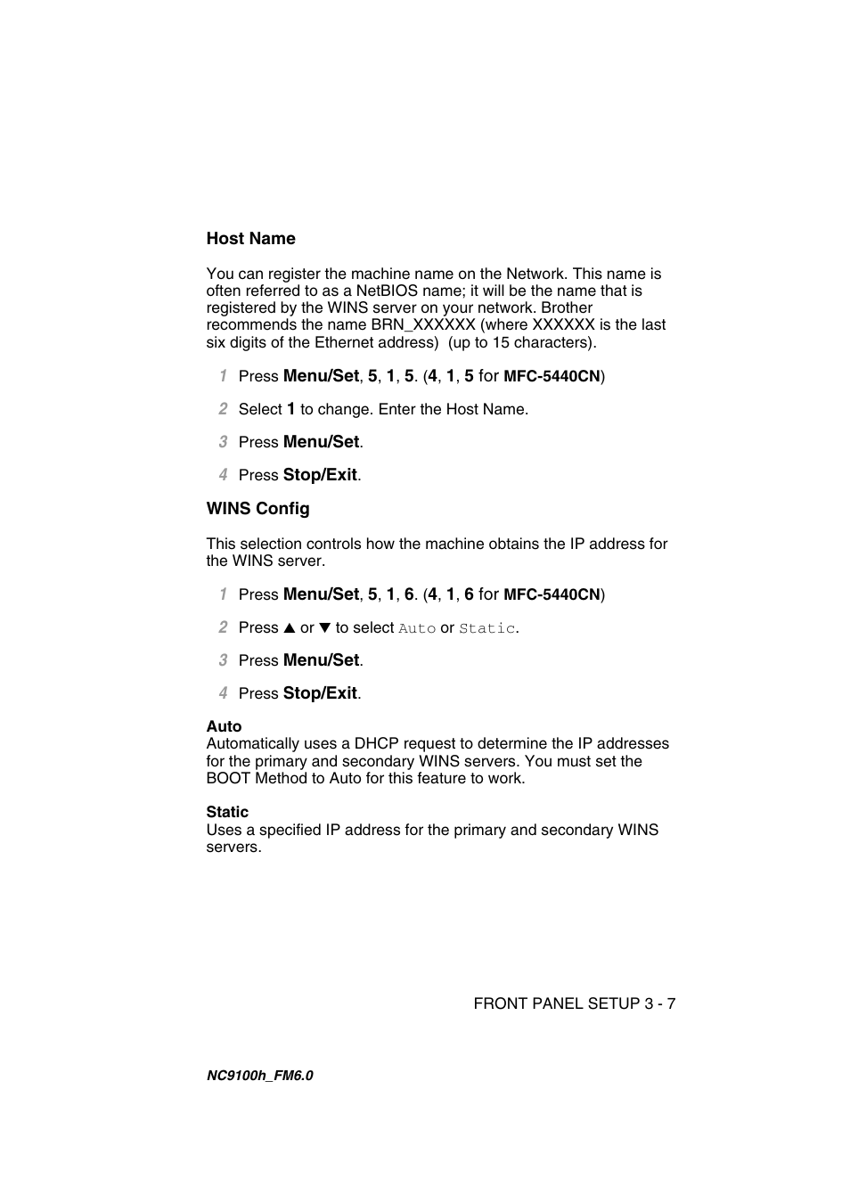 Host name, Wins config, Host name -7 wins config -7 | Brother MFC 5840CN User Manual | Page 28 / 71