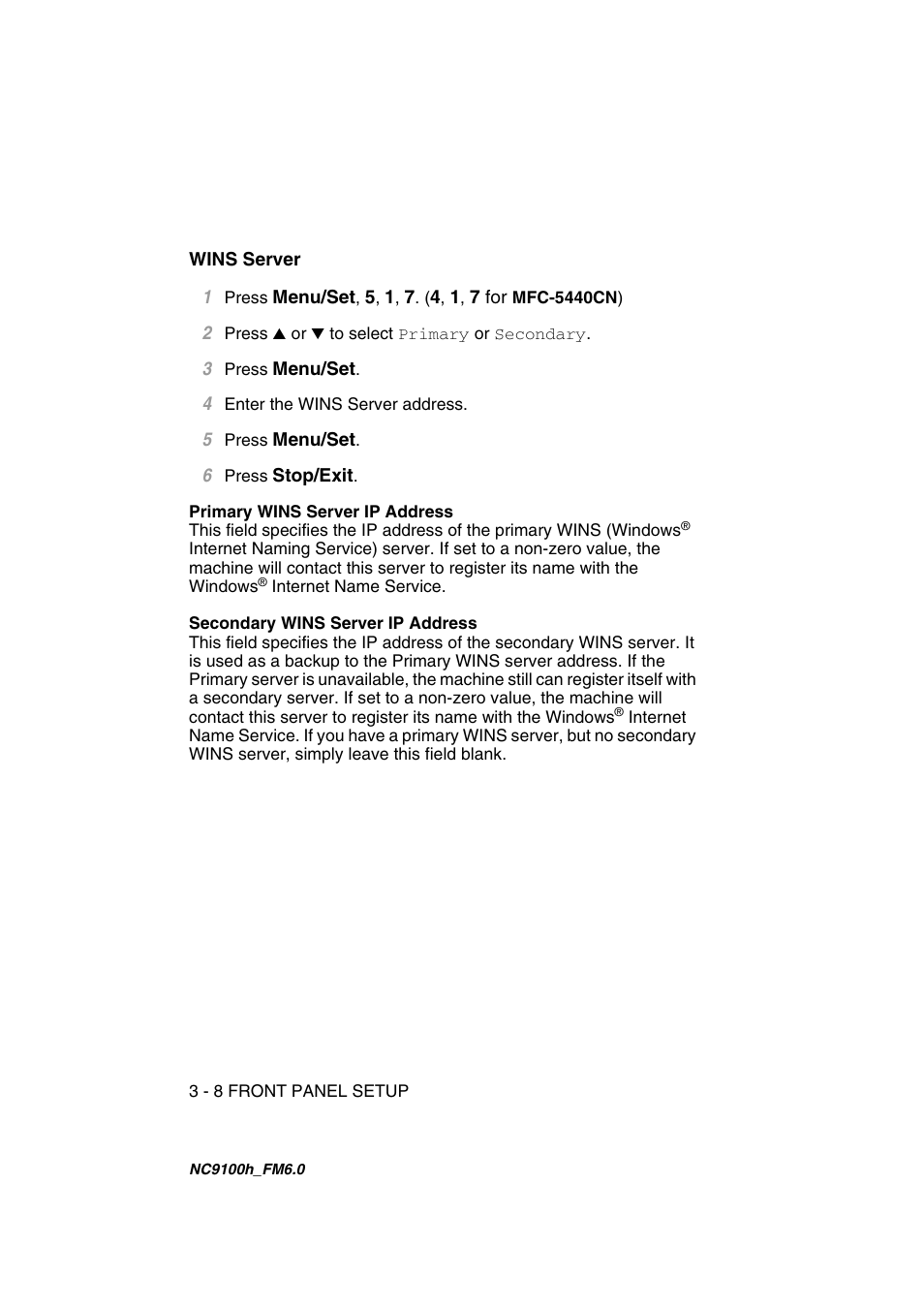 Wins server, Wins server -8 | Brother MFC 5840CN User Manual | Page 29 / 71